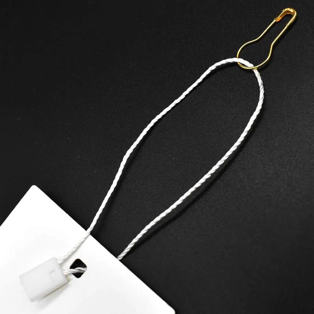 

500 Pcs 7 Inch Hang Tag Fasteners White Nylon Strings and 500 Pcs 0.85 Inch Gold Metal Safety Pins for Retail Store Clothing