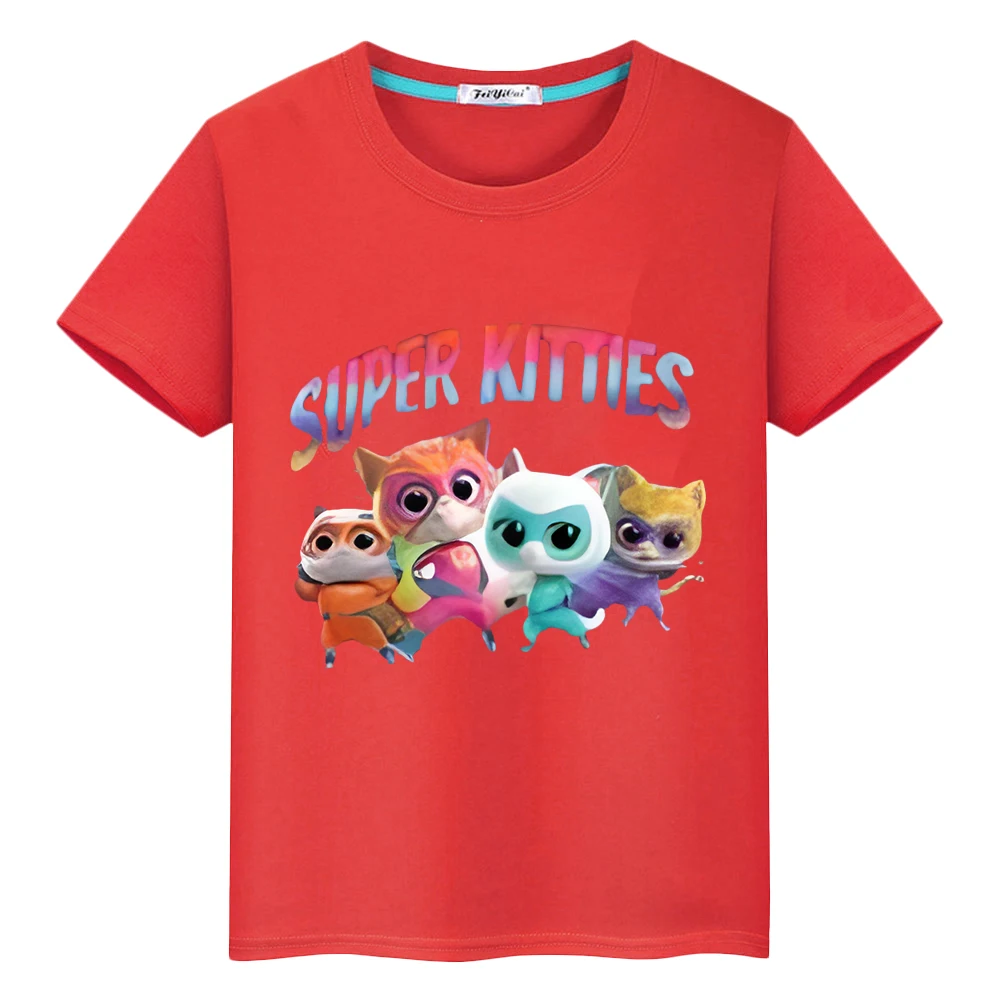 

Super Kitties Summer Print T-shirt 100% Cotton Short pride tshirt y2k one piece boys Cartoon Tops Anime Tees kids clothes girls