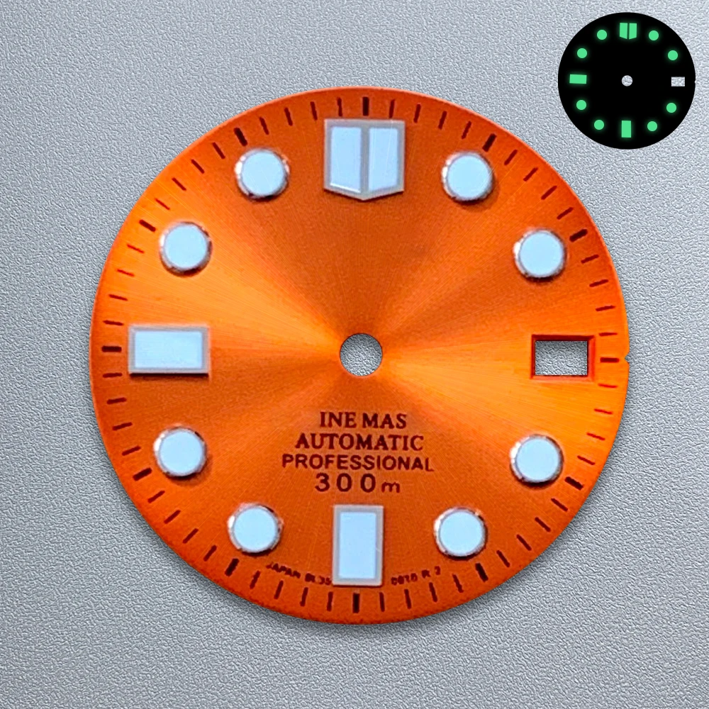 28.5mm S Logo Enamel Dial Suitable For NH35 Japanese Movement Green Luminous Sunray High Quality Watches Modified Accessories