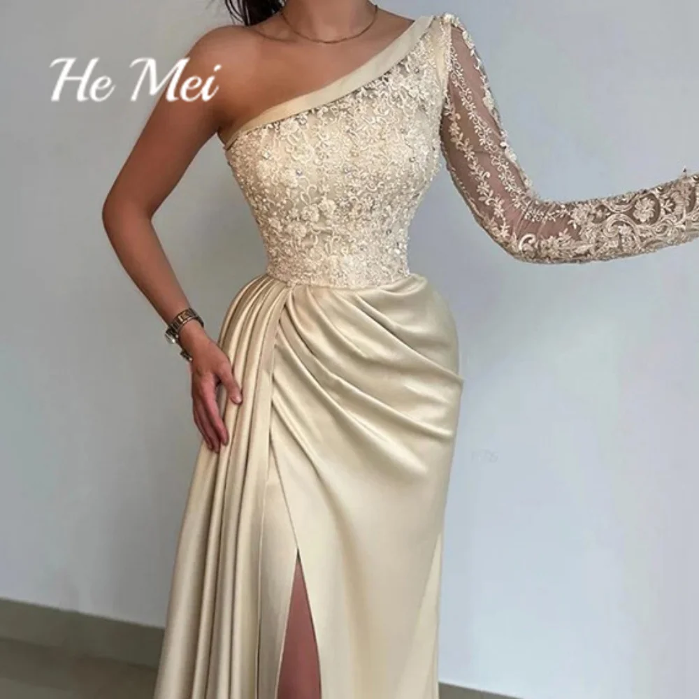 Sexy Prom Dress For Women One Shoulder High Split Evening Gowns Sheath Lace Floor Length Party Dresses فساتين السهرة