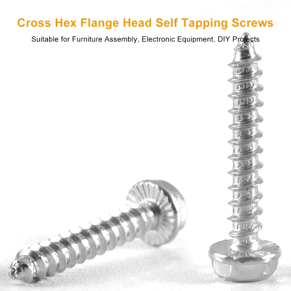 JUIDINTO 5-20pcs 304 Stainless Steel Phillips Hex Flange Head Serrated Self Tapping Screws M3 M4 M5 M6 Cross Hexgon Washer Screw