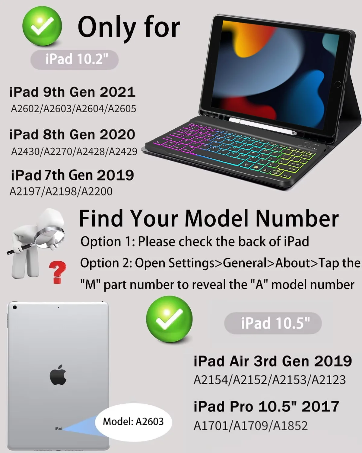 Case Keyboard with Mouse Stylus Pen for iPad 10.2 9th 8th 7th Air 3 Pro 10.5 Backlit Keyboard Leather Cover with Pen Slot