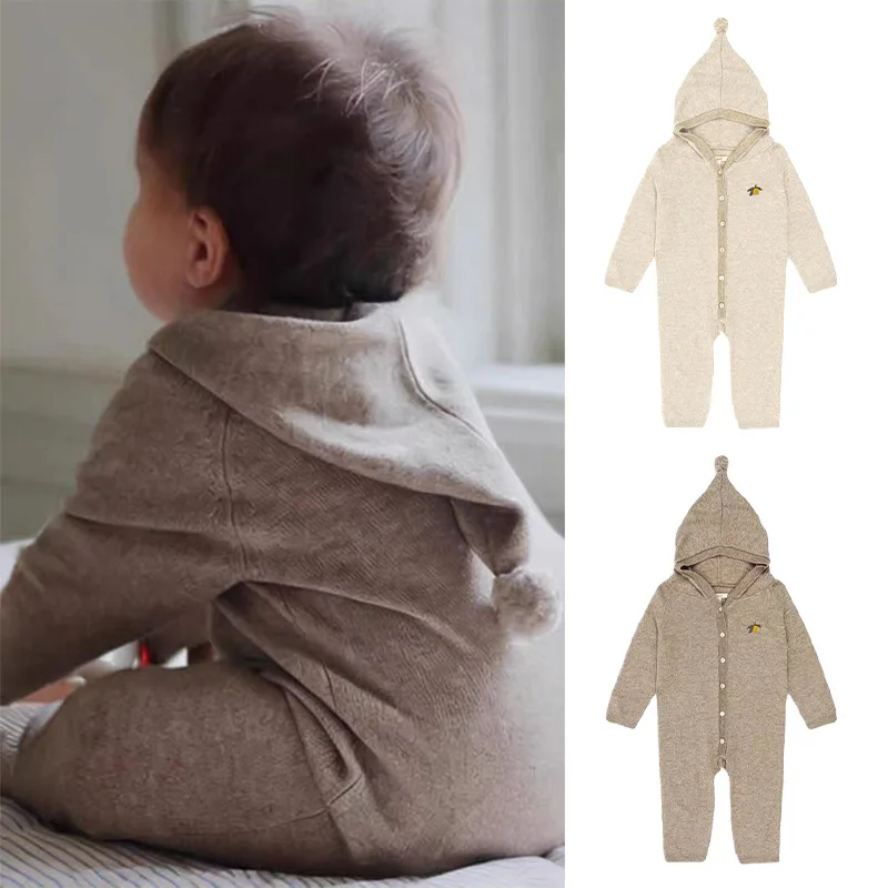 

25 Winter Knitted Onesie Baby Boys Hooded Sweater Long Climb Baby Girl Romper