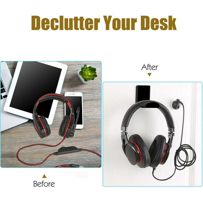 Headset Holde Self-Adhesive Mounted Headphone Hanger PC Monitor Display Headset Earphone Hook Rack Headphones Accessories