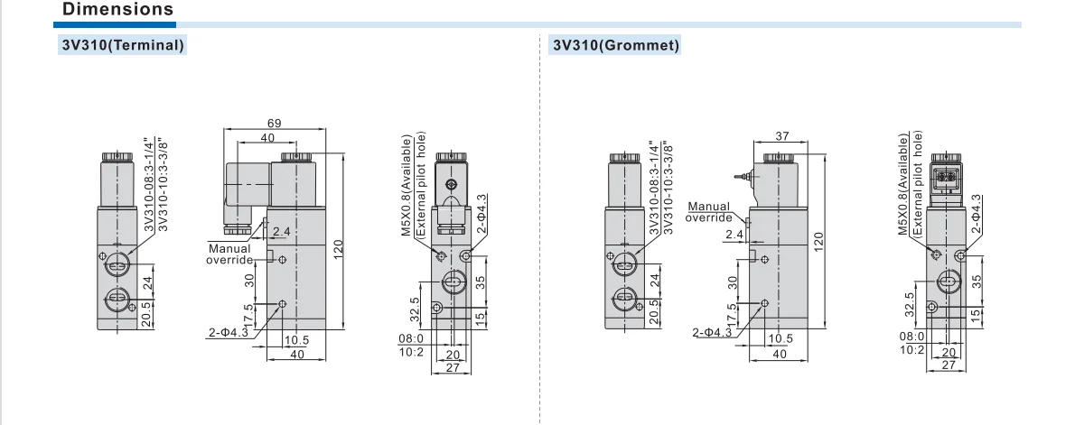 3/2 3v210-08nc normaler weise geschlossen 3v110-06nc 3v310-10nc pneumatisches Luft magnetventil elektrisches Steuergas magnetventil 3v410-15nc – Detail 11