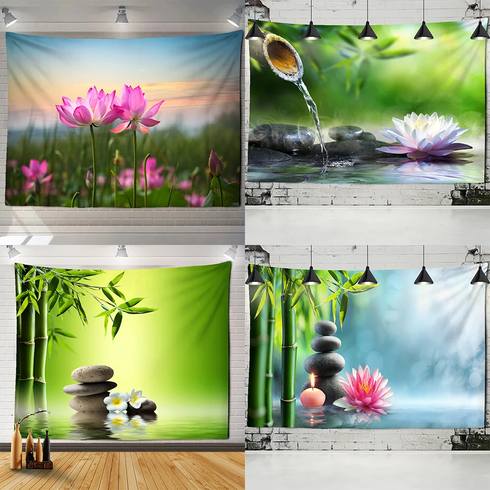 Tapestry Zen Garden Massage Stones and Water Lily Print Pattern Throw Home Living Room Wall Decor