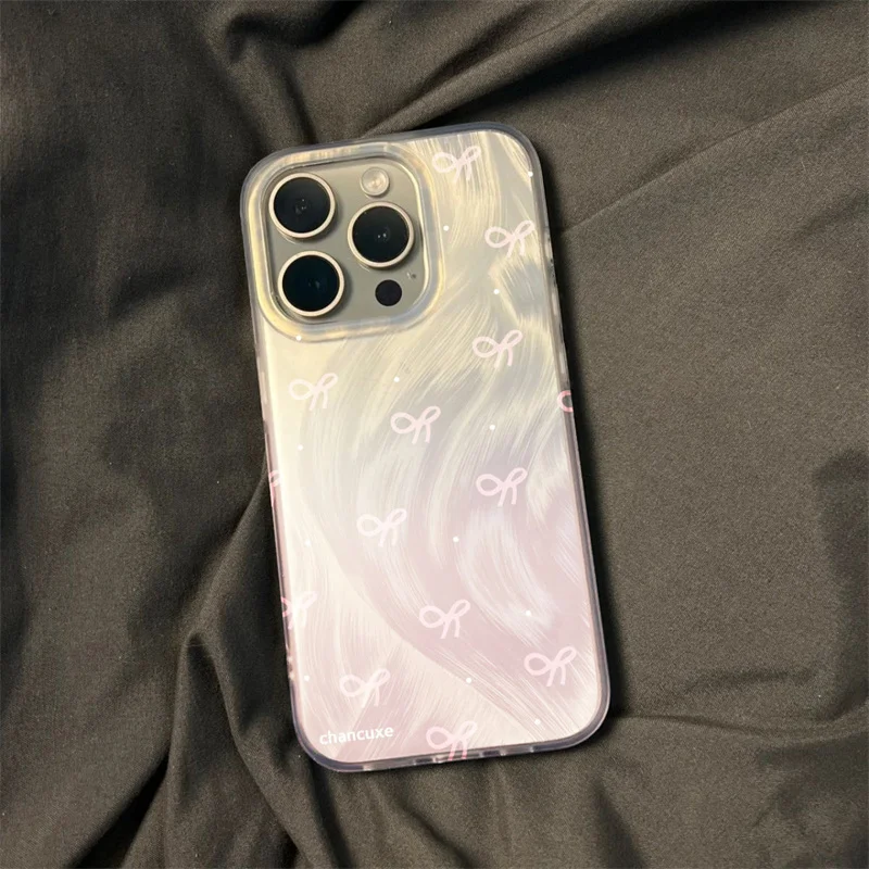 Ins Korean Gradient Pink Bowknot Phone Case For Xiaomi Redmi Note 13 12 12S 11 11S 10 Pro Plus 4G 5G Redmi 12 13 13C Hard Cover