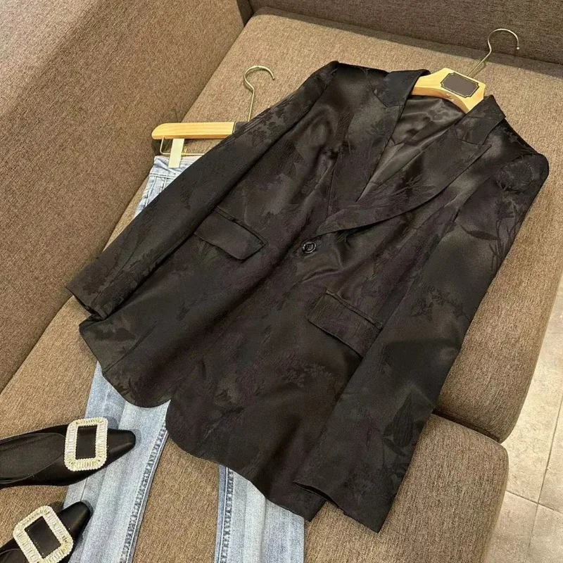 

Новые модные универсальные черные пиджаки, простые повседневные приталенные черные пальто, женские весенне-осенние топы с длинными рукавами Mujer