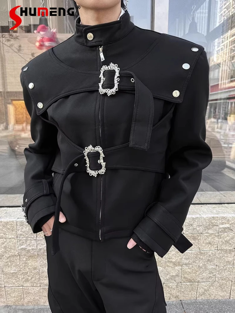 

2026 Men's Spring New Trendy Men's Zipper Faux Leather Jackets Stylish Fashion Tops Metal Decoration Handsome Faux Leather Coats