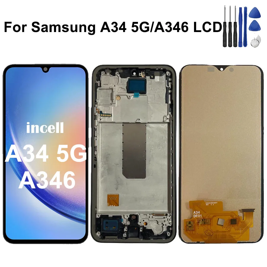 6.6\'\'A34 5G Display For Samsung A34 5G A346 A346B A346E A346M A3460 LCD Display Touch Screen Digitizer Assembly Replacement