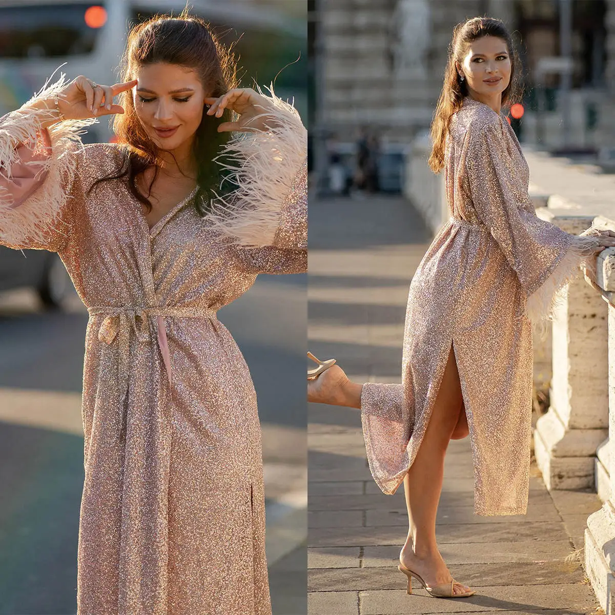 

Gorgeous Maternity Dresses Women Robe Nightgown Long Sleeves Sequined Sleepwear Bathrobe Prom Bridesmaid Pajamas Custom Made