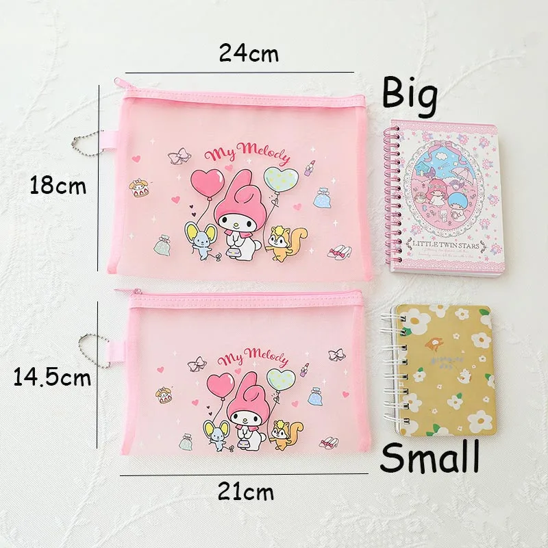 Imagem -04 - Lot Sanrio Kitty Melody Mesh Pencil Case Hangyodon Little Twin Stars Storage Pen Bolsa Stationery Pouch School Supplies 18 Pcs