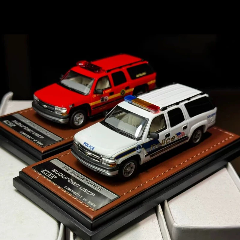 MK Model 1:64 Scale Suburban Fire Engine/Police Alloy Car Model Static Decoration Collectibles Gift Toys