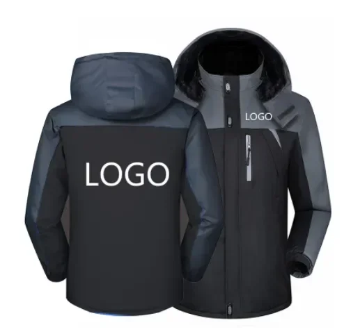 2023 Winterjas Heren Voor Custom Logo Dikke Fluwelen Warme Jas Mannen Winddicht Capuchon Bovenkleding Casual Bergbeklimmen Overjas