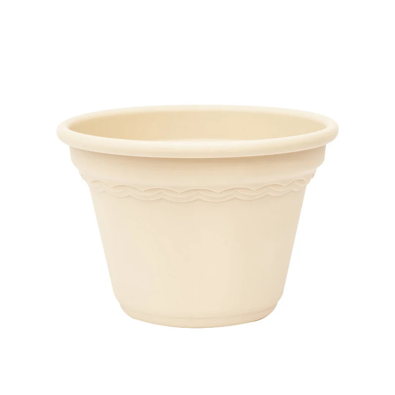 Maceta de flores de jardinería en relieve corrugado de resina Beige claro grueso de calibre múltiple, 1pc