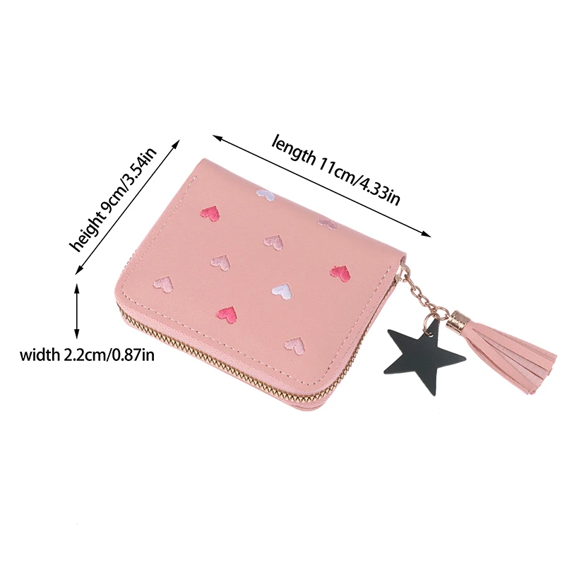 Cartera pequeña con borlas para mujer, monedero de cuero de PVC con cremallera corta, bonito