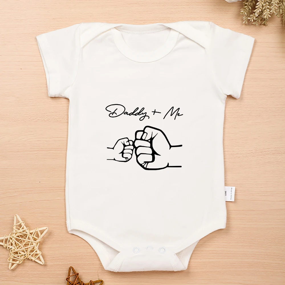 Daddy and Me Printed Newborn Jumpsuit Fashion Home Pajamas Summer White Cotton Sof Infant Creeper One Piece Boys Girls Clothing