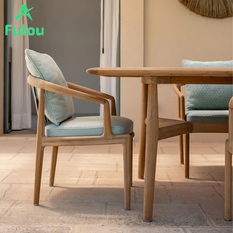 

Modern Natural Teak Dining Chair with UV-Resistant Water-Resistant Cushion Garden Chair Outdoor Courtyard Patio Villa Hotel