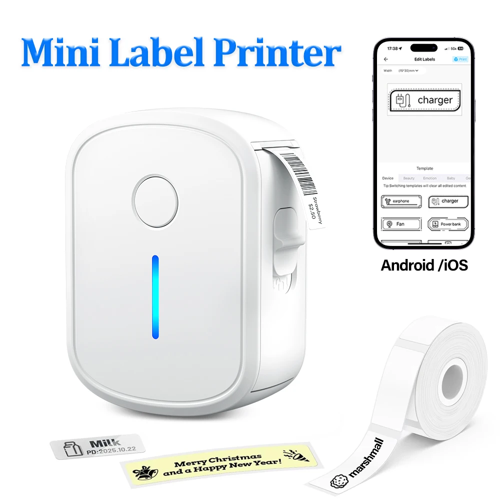 Portable Mini Label Printer Bluetooth Inkless Self-adhesive Labels Thermal Printer Sticker Maker Mini Adhesive Labeller Machine