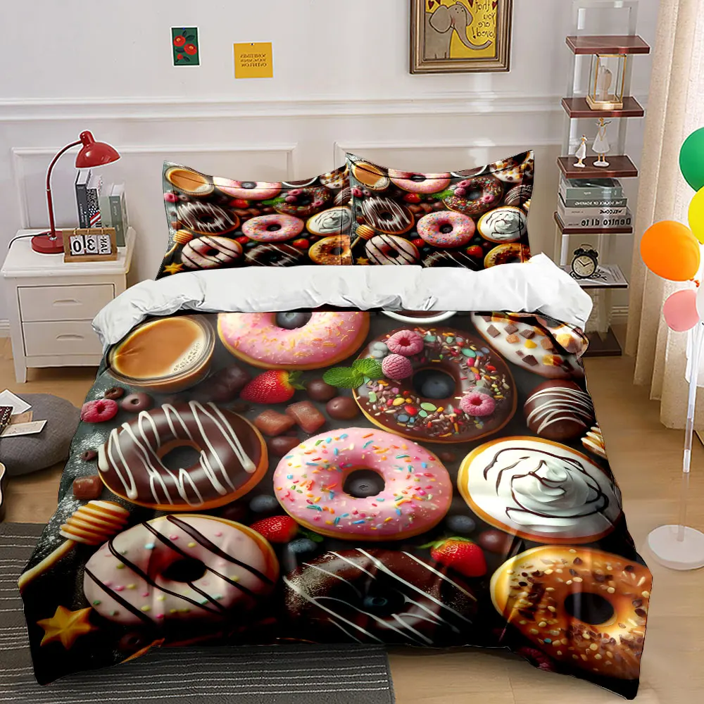 

"Colorful Donut Set Party Decor" Multiple sizes kid's and adults' bedroom Exquisite 3PC bedding set, gift