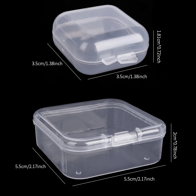 2 Sizes Multifunction Small Containers Clear Plastic Square Box Mini Storage Box for Earrings Rings Beads Collecting Small Items