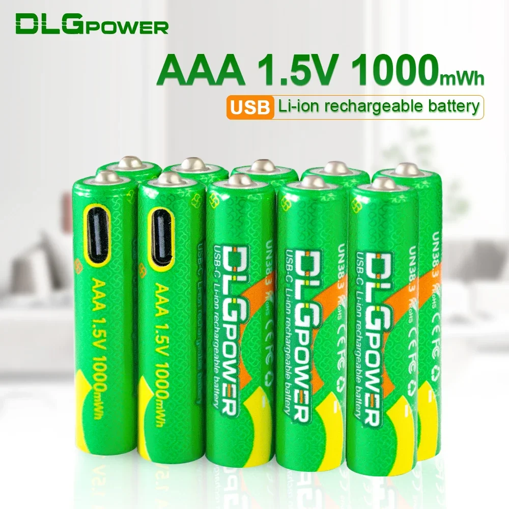 

DLGpower USB 1.5V 1000mWh Lithium Battery AAA Rechargeable Lithium Batteries aaa for Electric Toys Mouse Keyboard Flashlight