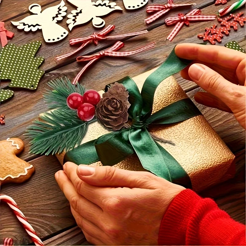 12pcs Artificial Pinecone with Red Berries Ornament, Christmas Decoration, Pine Needle Christmas Tree