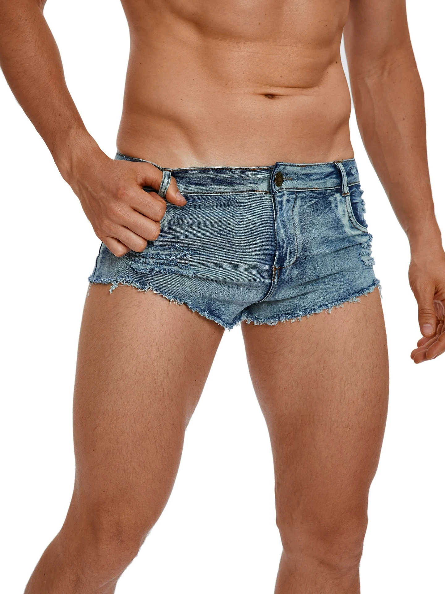 Men's Tight Low Waist Jeans Shorts Hollow Out Fashion Denim Summer Shorts Nightclub Hot Pants Man Shorts Clothing view 5