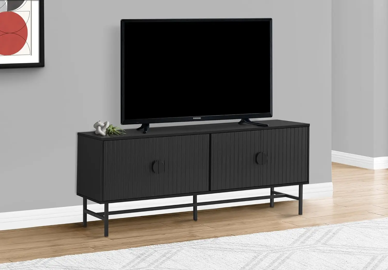 

60 Inch, Console, Media Entertainment Center, Storage Cabinet, Living Room, Bedroom, Black Laminate, Metal 1 Tv Stand