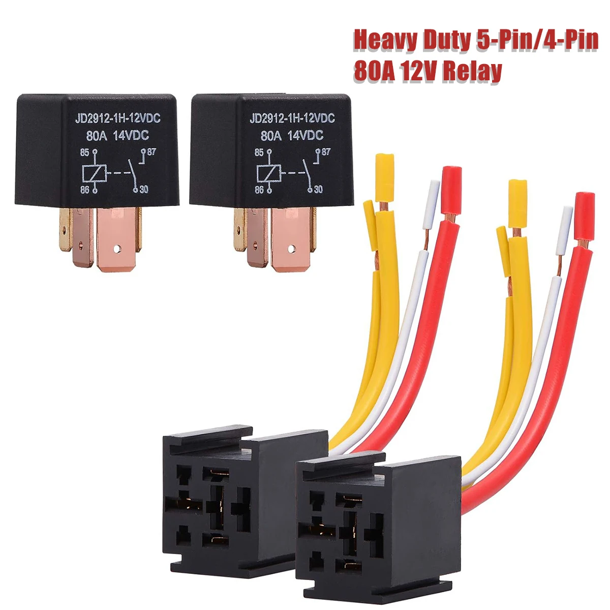 12V 80A Automotive Relay 4-Pin/5-Pin Heavy Duty Relay 80A SPDT Head Light Air Conditioner Relay Socket Plug