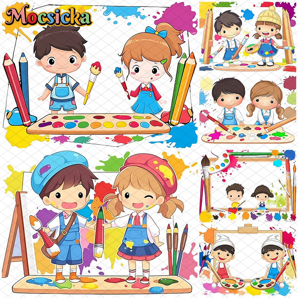 Mocsicka Baby Shower Boy Girl Backdrop Photography School Color Painting Decor Gender Reveal Party Kids Student Photo Background