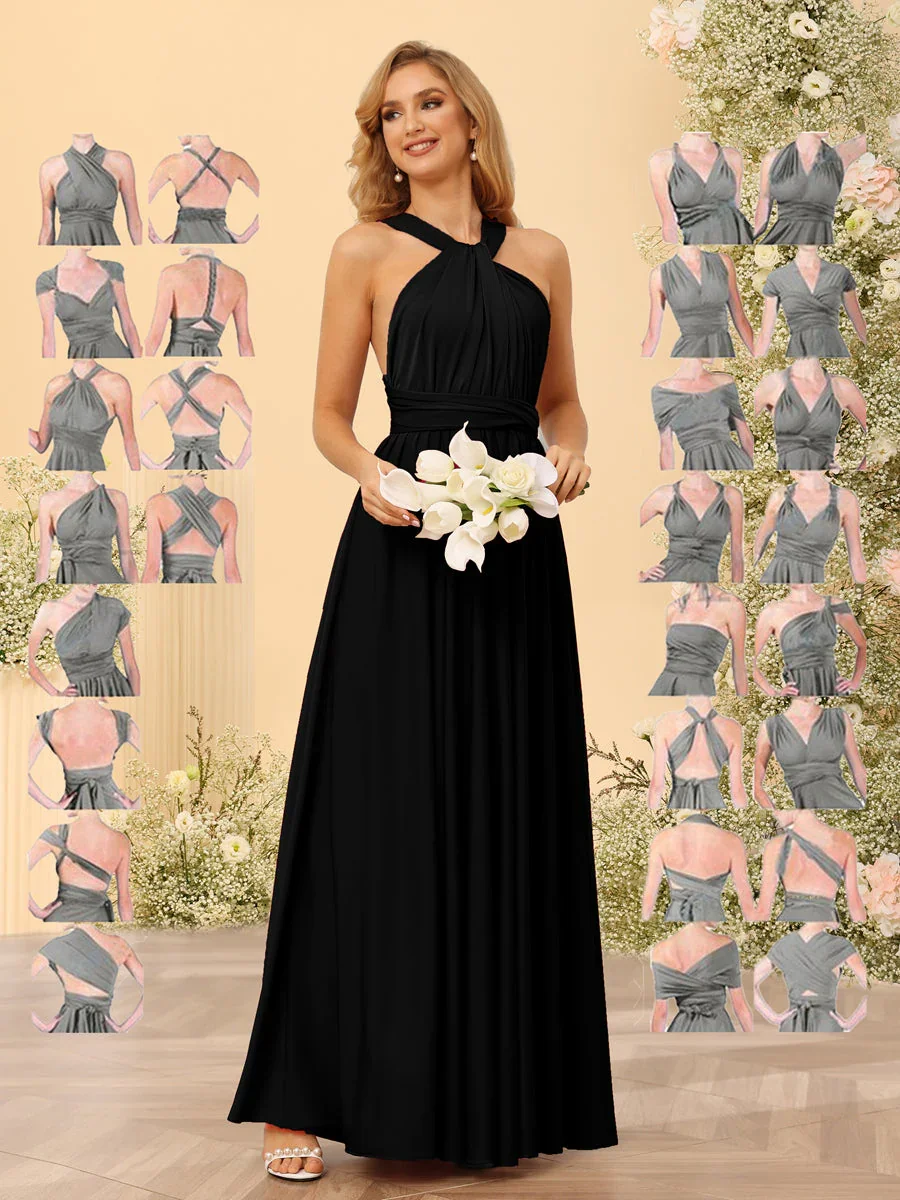 

Black Infinity Chiffon Evening Dress, Multi-Way Convertible Backless Long Formal Party Gown Convertible Bridesmaid Dress