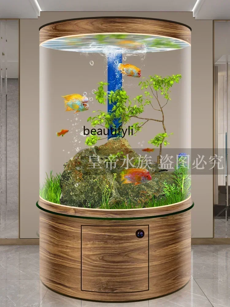 Cylindrical Glass Fish Tank Living Room Floor Fish Globe Bottom Filter Aquarium Full round Large