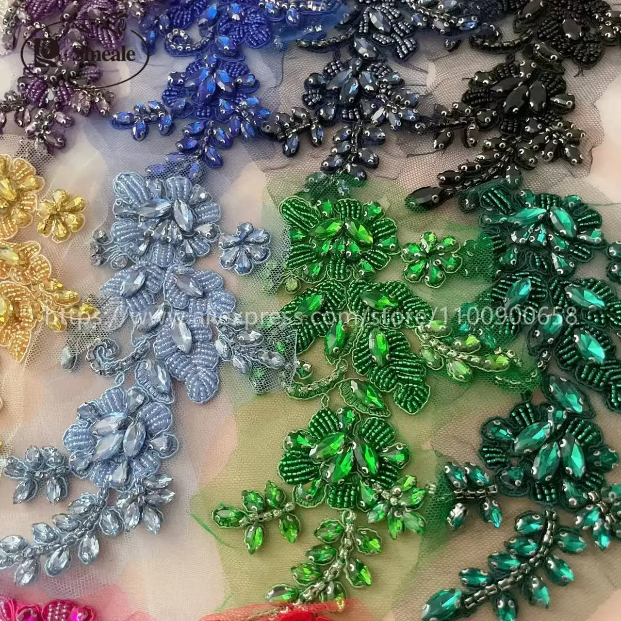 Handsewn Rhinestone Flower for Wedding Dress,Rhinestones Coats, Mirrored Shoulders, DIY Patch, Glass Drill, Sparkling Flowers, R