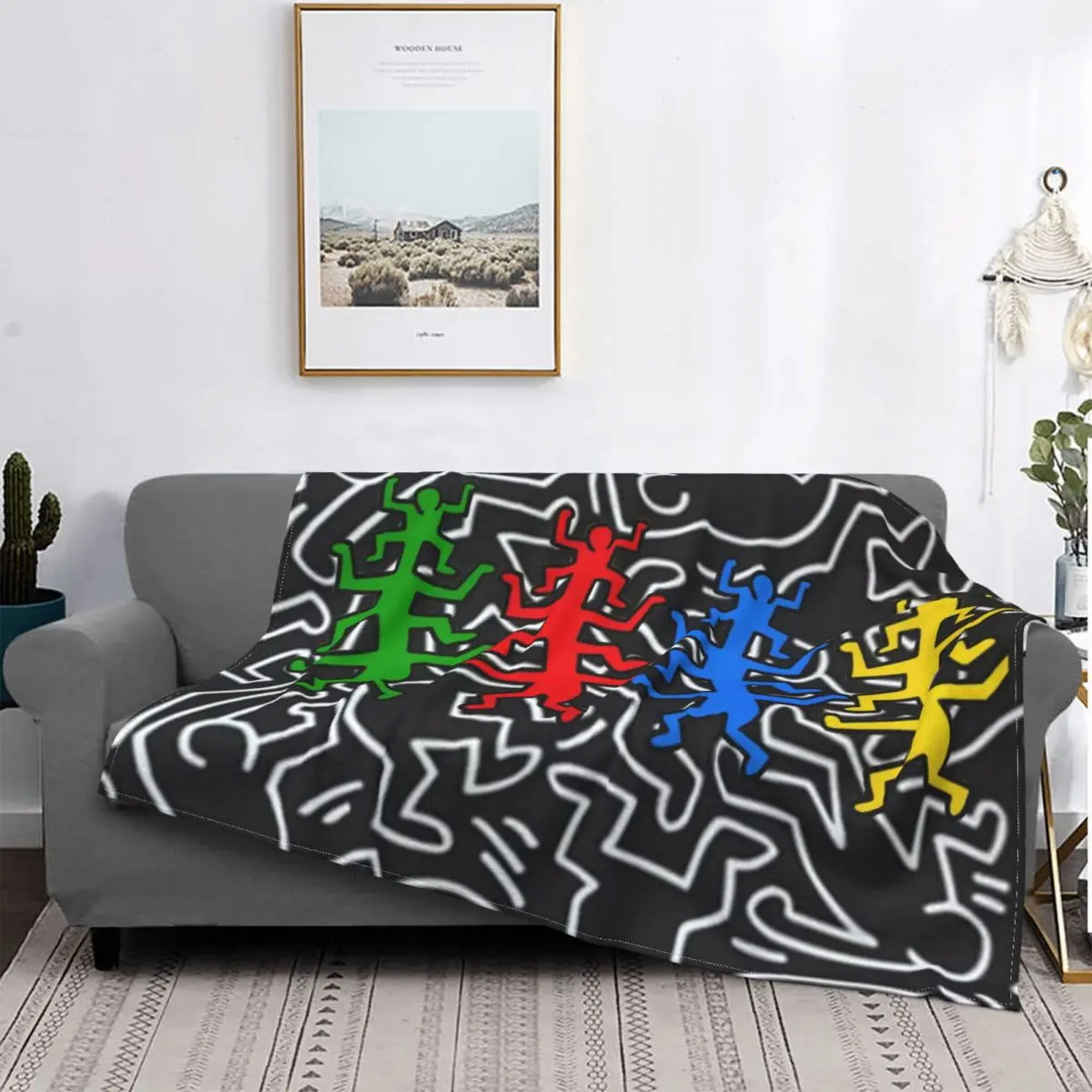 

Haring Dancers Blanket Soft Fleece Flannel Geometric Graffiti Paintings Art Throw Blankets for Sofa Outdoor Bedding Quilt