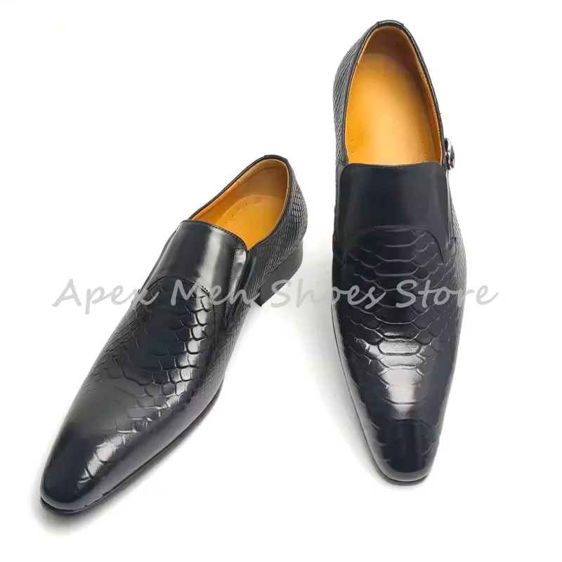 Mocasines de piel de serpiente de diseñador amarillo y verde, zapatos formales de tacón bajo con hebilla degradada y punta estrecha, zapatos Oxford diarios para trabajo