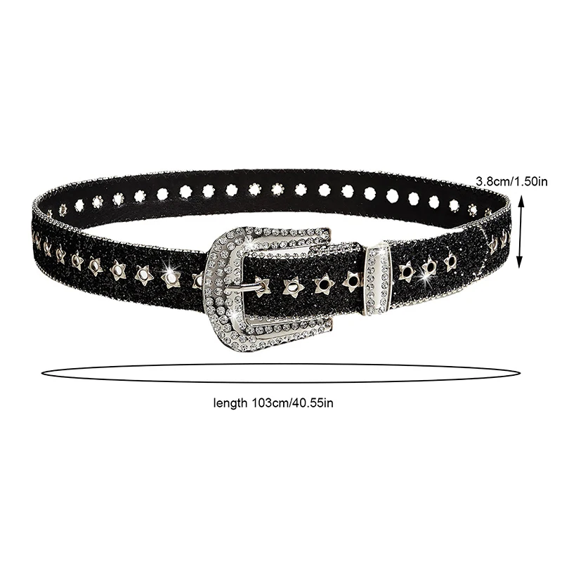 Y2K Rhinestones Buckle Belt For Women Men Punk Star Hole Waist Strap Gothic Fashion Personality Belt For Cowgirl Skirt Waistband