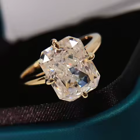 Luomansi Super Flashing 4CT Radian Cut Moissanite Ring Solid S925 Silver Plated 18K Gold Women's Jewelry Gift