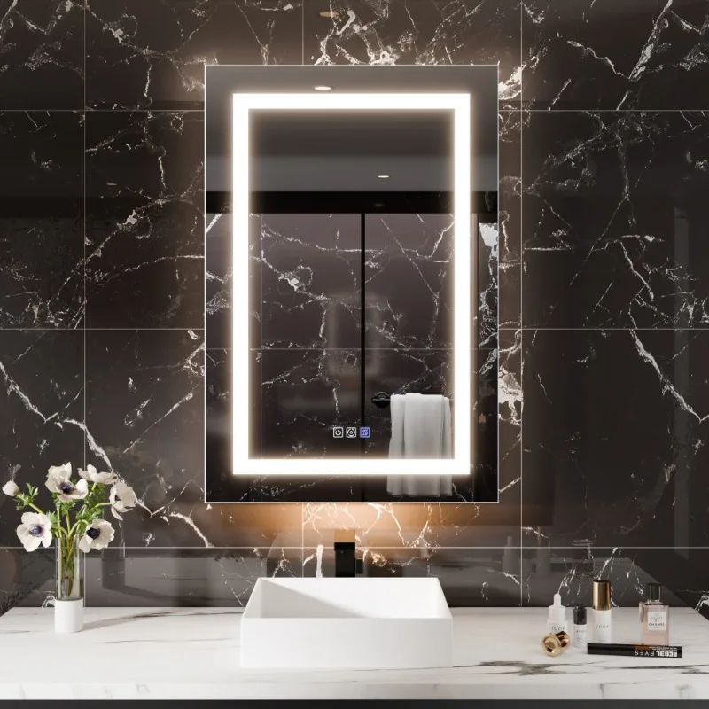 

Black Bathroom Wall-Mounted LED Mirror Cabinet with Shelves Over Sink Storage Organizer for Toiletries and Bathroom Essentials