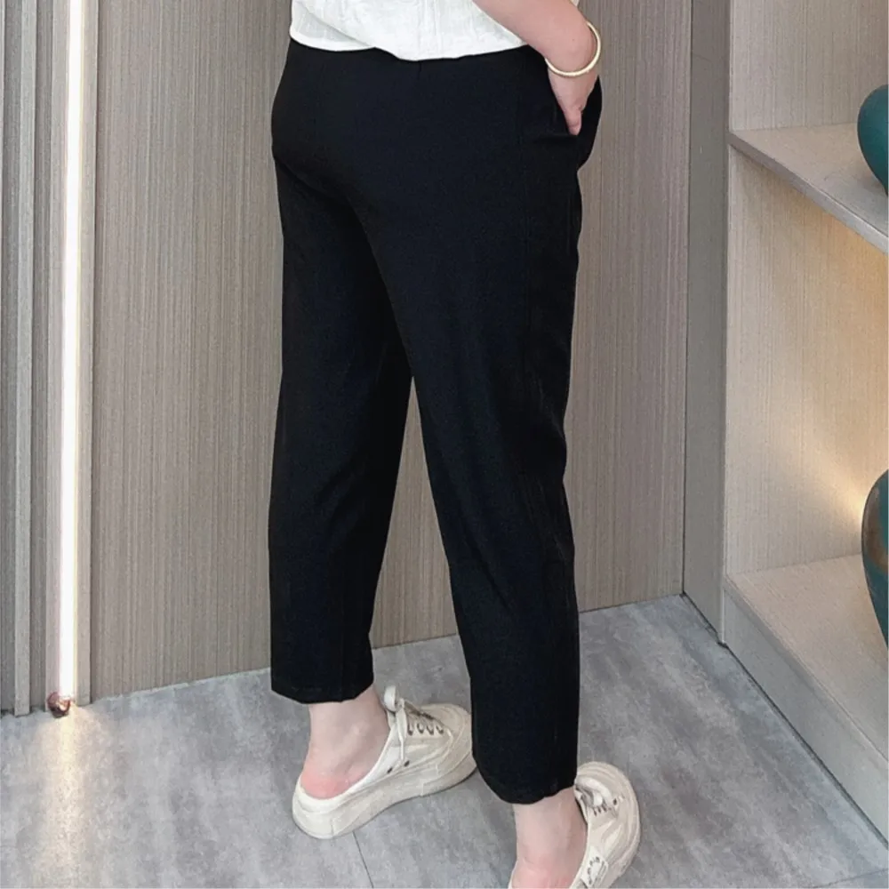 Plus Size Zomer Ijzen Pak Broek Casual Vrouwen Elastische Taille Losse Drapering Enkellange Harembroek