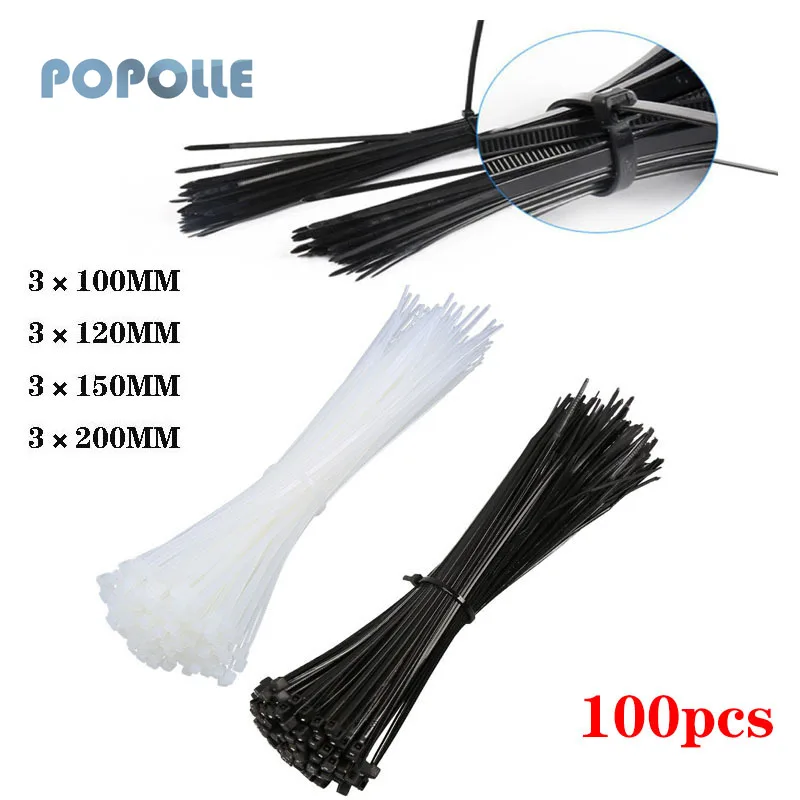 3x100-3x200 Self-Locking Plastic Nylon Cable Ties 100 Pieces Fastening Rings Industrial Cable Ties Cable Retaining Rings