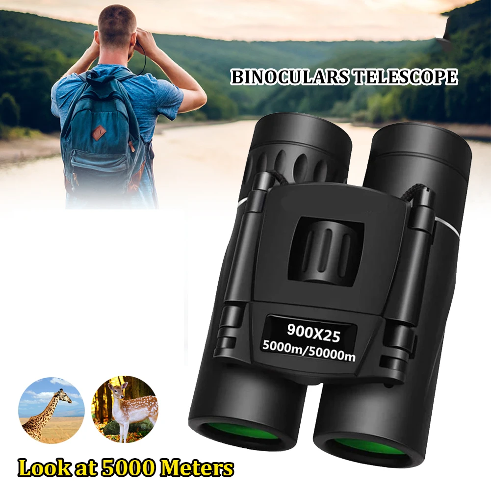 900x25 HD Powerful Binoculars 9000M Long Range Folding Mini Telescope BAK4 FMC Optics For Hunting Sports Outdoor Camping Travel