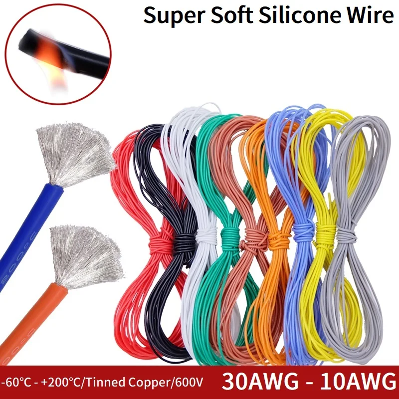 5M/20M Heat-resistant Cable 30 28 26 24 22 20 18 16 14 12 10 AWG Ultra Soft Silicone Wire High Temperature Flexible Copper Cord