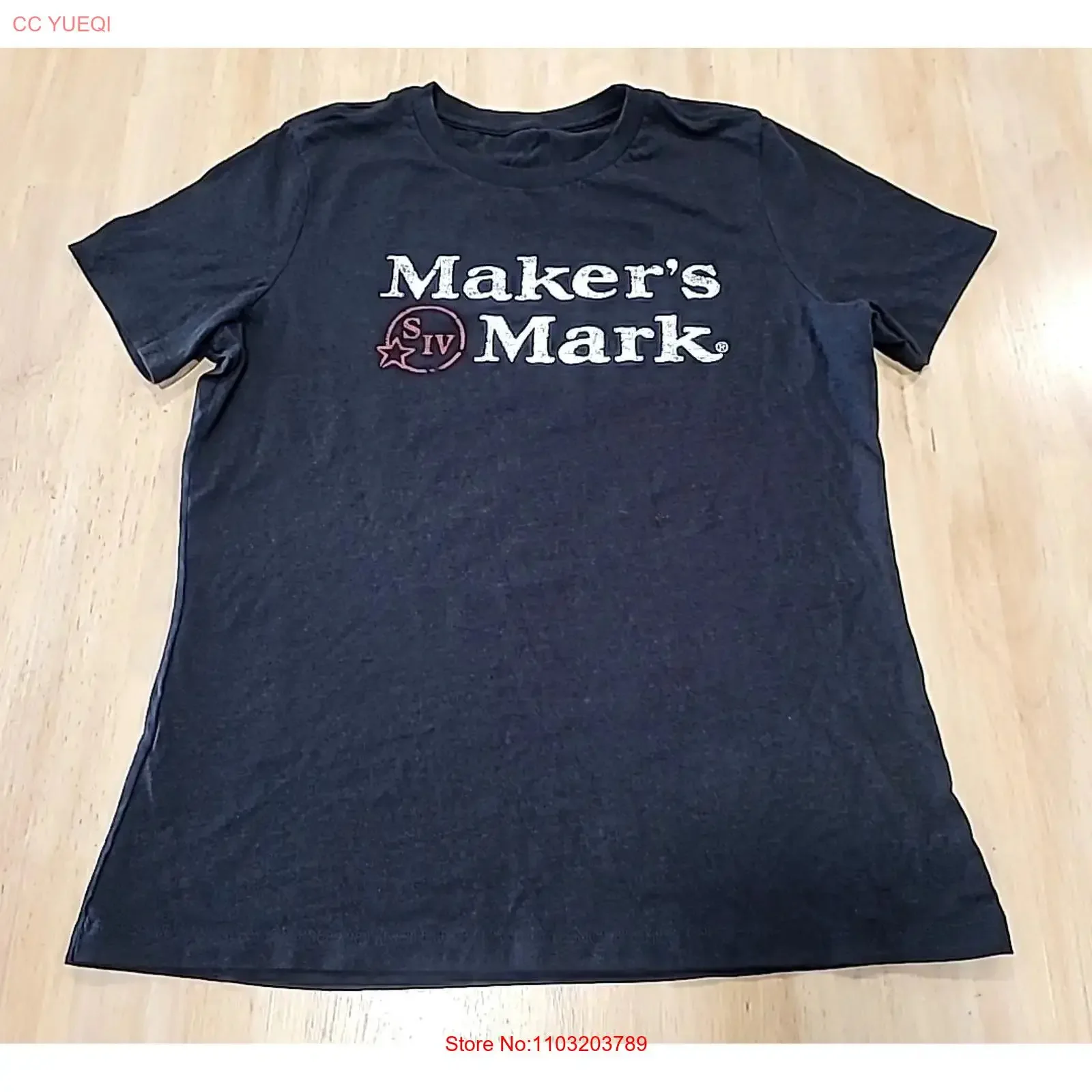 Damen Größe M Maker's Mark Bourbon Whiskey Heather Black T-Shirt mit Rundhalsausschnitt, Vintage-Waschung, lässig, grafisch, bequem, Unisex