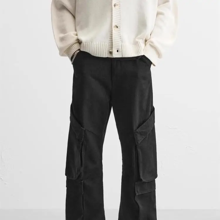 Loose Fit Bla Waed Cotton Blend Casual Jeans Men's Autumn Winter Workwear Trousers Straight Leg Zipper Closure mid Waist