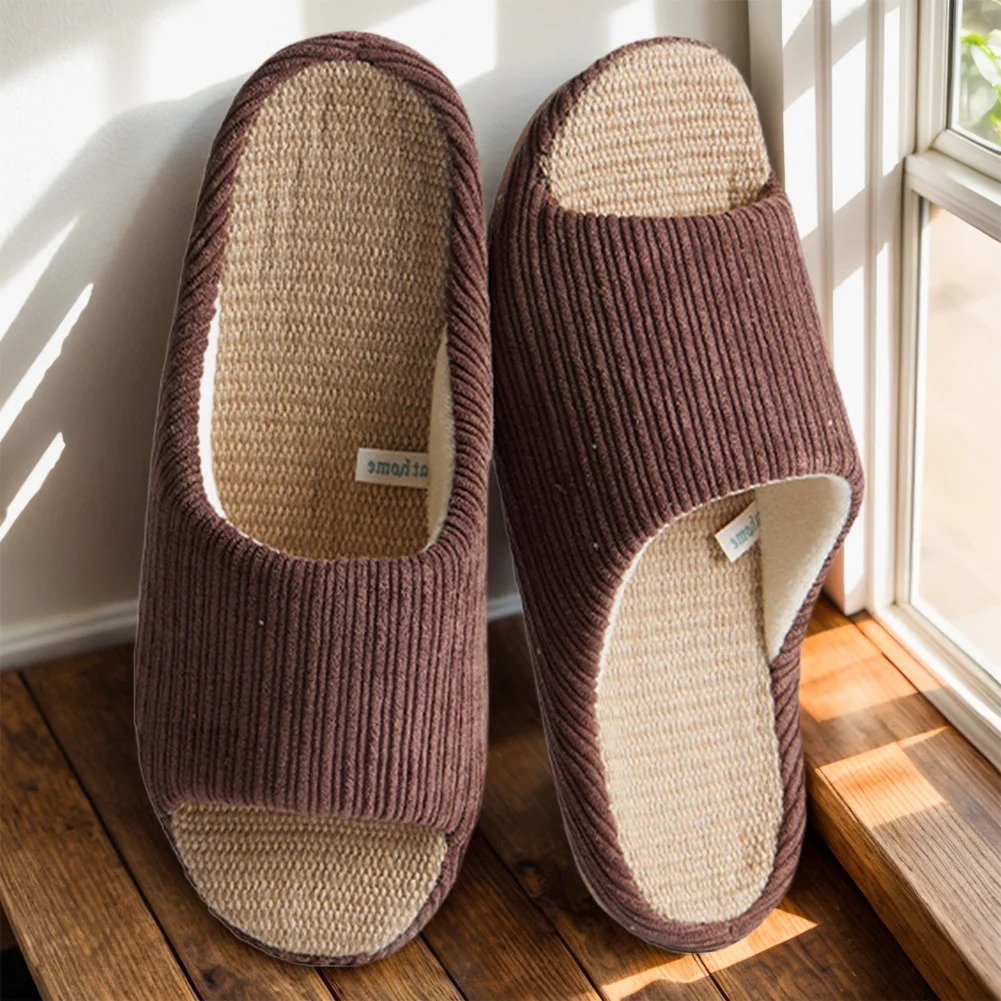 Unisex House Slippers Corduroy Linen Slippers Non-Slip Indoor House Shoes Comfy for Women and Men