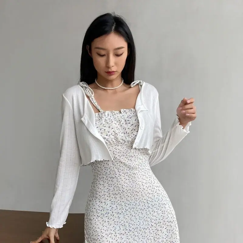 Crop Knitted Cardigans Women Summer Thin Simple All-match Tender Korean Style Female Pure Color Sun-proof Long Sleeve Clothing