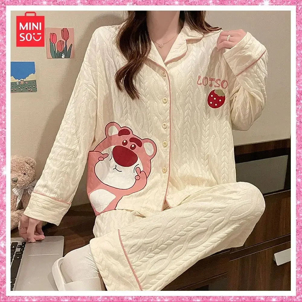 

Miniso 2024 Cartoon Lotso Cute Long Sleeve Long Pants 2-Pcs Autumn and Winter Sweet Loose Comfortable Pajama Set Christmas Gift