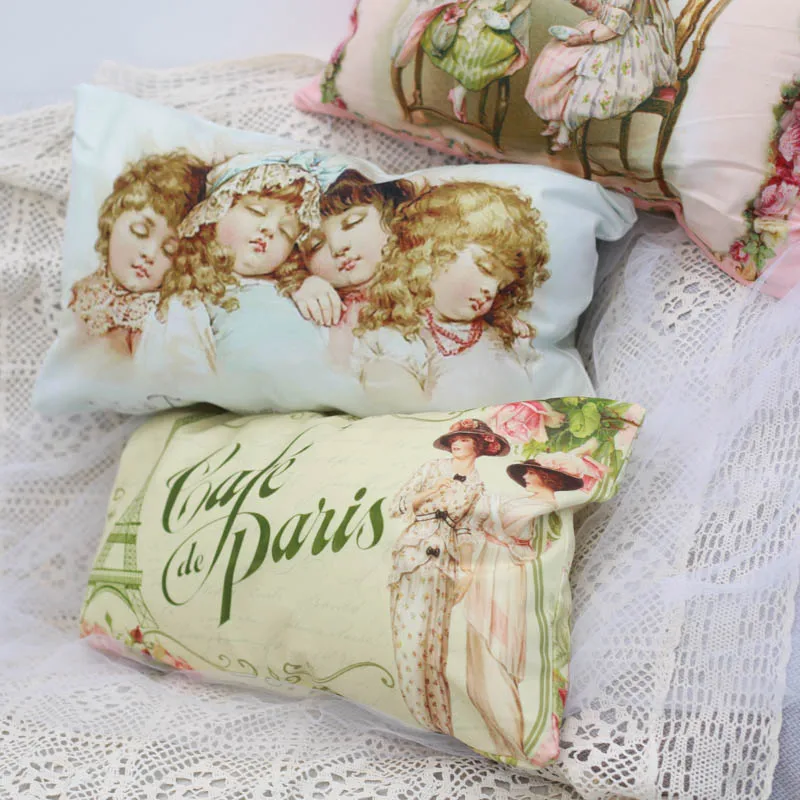 European Vintage Pillowcase Home Rectangular Decorative Pillows for Sofa Girl Printed Short Plush Bed Single Pillow Covers