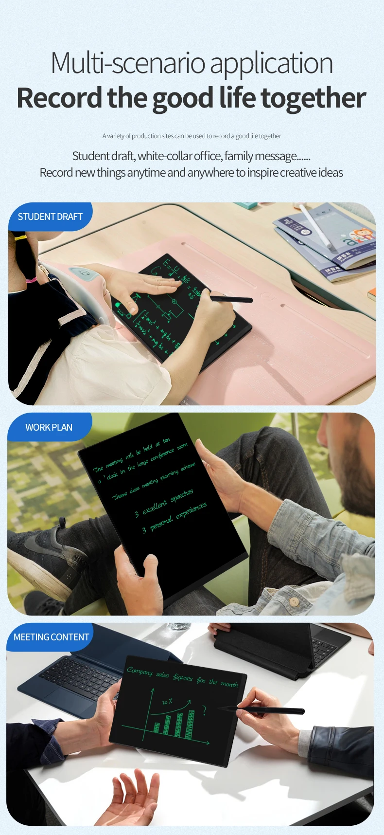 9,5 Zoll LCD-Schreibtafel Vollbild super fein doppelseitig für Kinder Zeichenblock Student Schreib block Geschenke Büro Notizblock – Detail 10